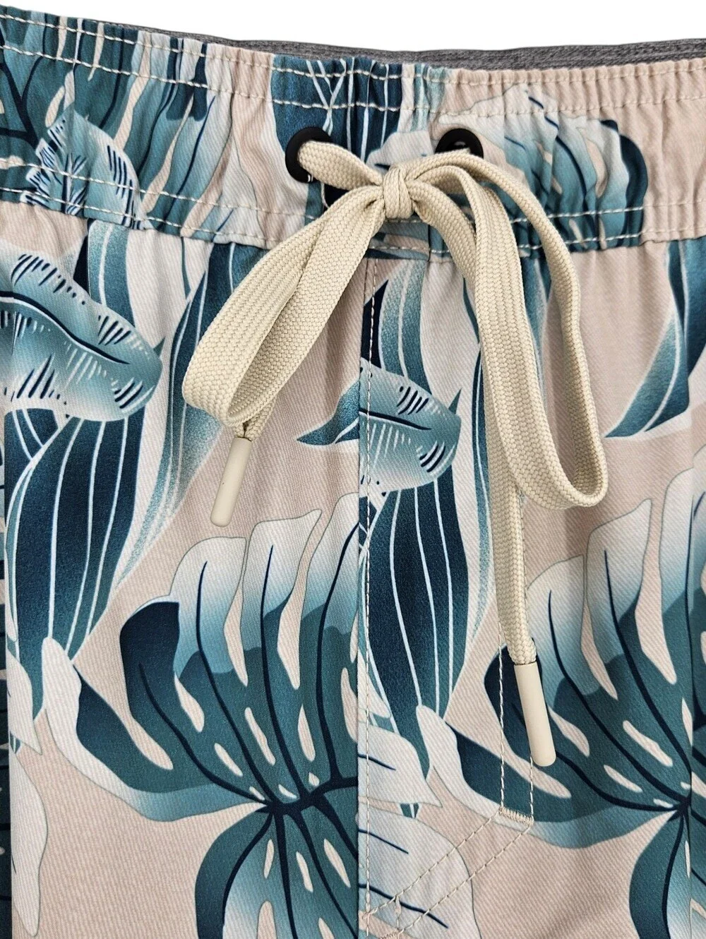 Hurley Swim Trunks Beige Tropical Leaf Drawstring Lined Board Shorts Mens 2XL